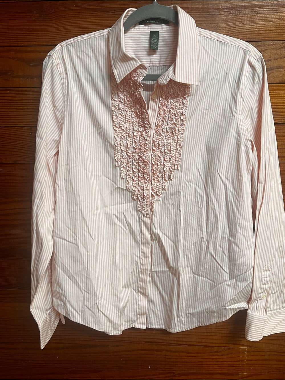 Lauren Ralph Lauren Pink Striped Ruffle Button Down Shirt Women’s XL
